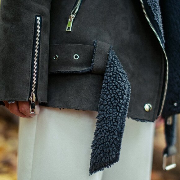 Olive Green Shearling Women's Jacket - Picture 6 of 7